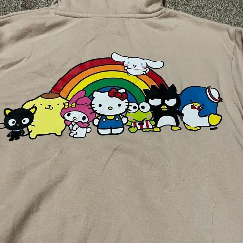 Sanrio Hello Kitty and Friends Rainbow Hoodie Tan Beige Small Womens Pullover - Picture 4 of 7